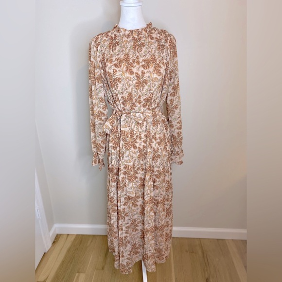 Pink Lily Dresses & Skirts - Floral Print Long Sleeve Belted Maxi Dress Fully Lined Size Medium